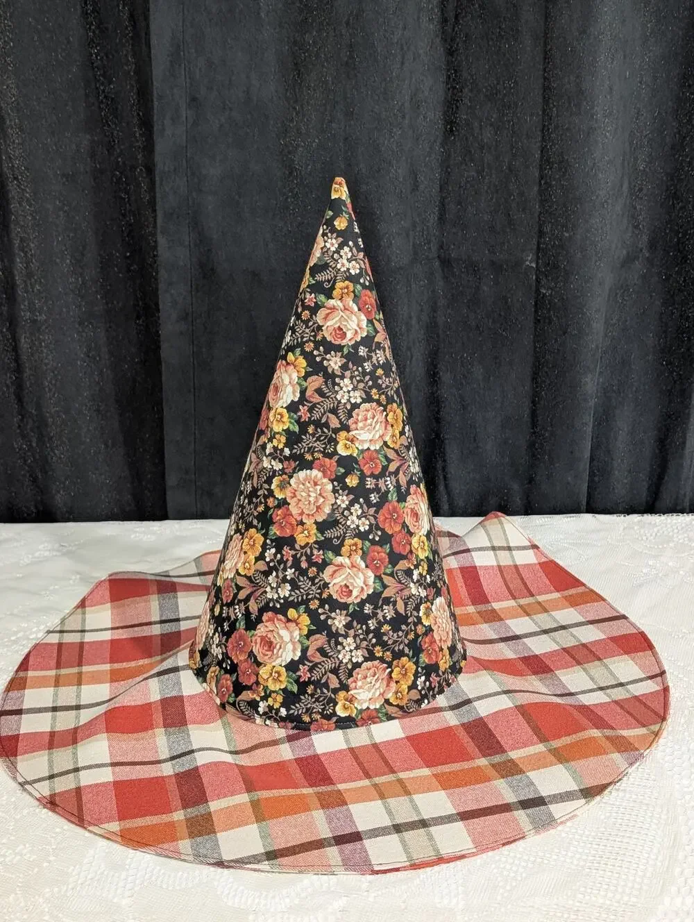 Handmade Upcycled Fall Floral Whimsy Floppy Witch Hat - 11